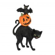  Halloweeni macska, denevérrel és tökkel 14,5x6x22,5cm